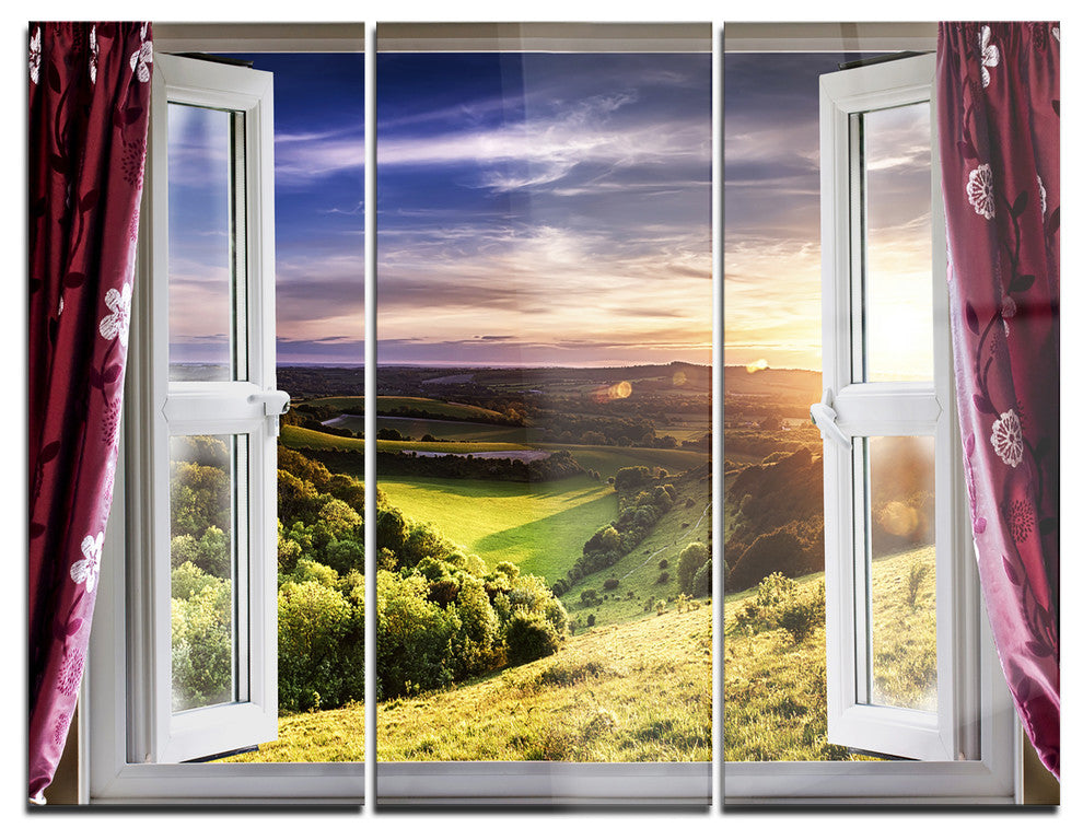 "Window View" Glossy Metal Wall Art, 3 Panels, 36"x28"