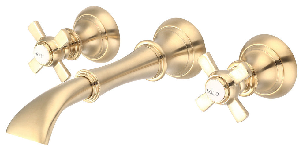 Waterfall Style Wall-Mounted Lavatory Faucet, Satin Brass, Flat Cross