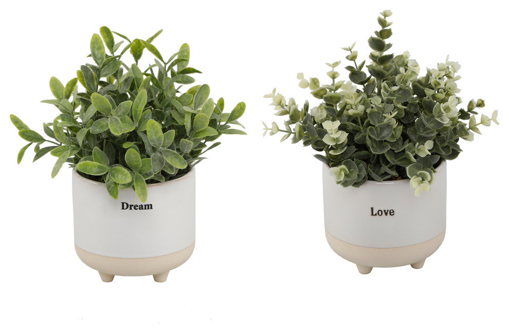 Two planters with 'Dream' and 'Love' labels on a white background; full product visible and front-facing with no diagram overlays.