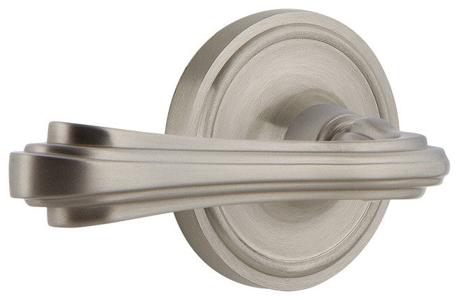 Classic Rose With Fleur Lever, Satin Nickel, Passage, Left-Handed