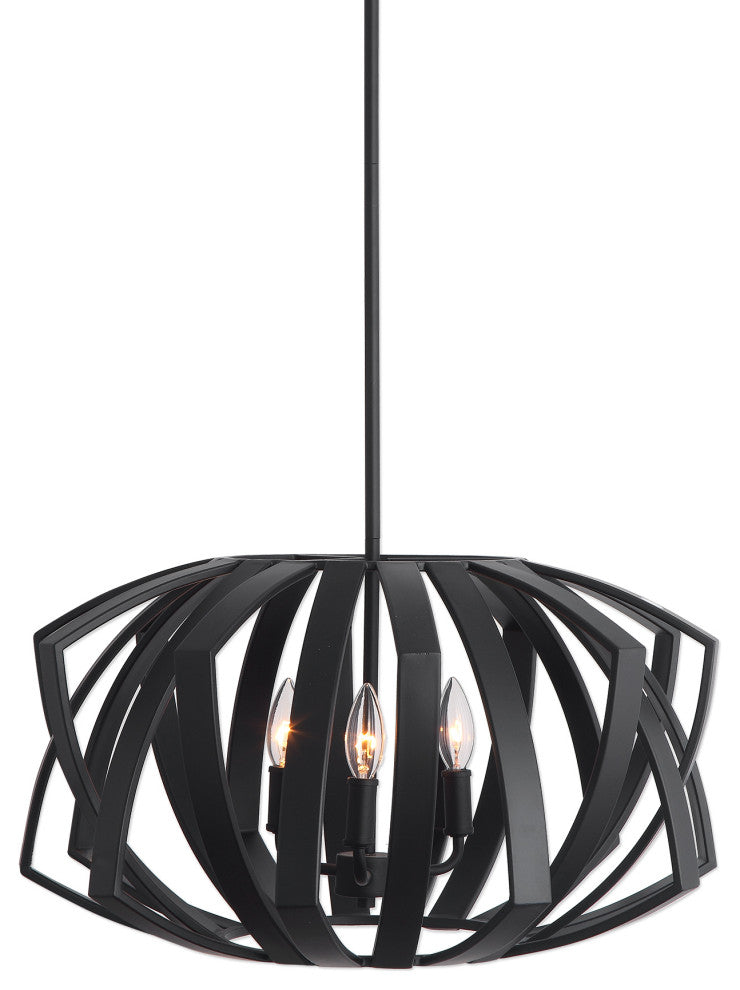 Uttermost Thales 3-Light Stainless Steel Geometric Pendant Light in Black