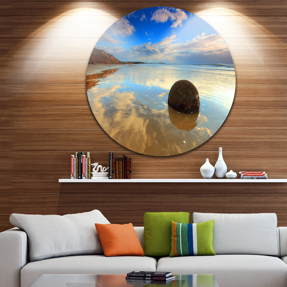Sunrise At Moeraki Boulders, Seashore Photo Disc Metal Wall Art, 11"