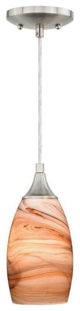 Vaxcel Milano Mini Pendant Toffee Swirl Glass, Satin Nickel