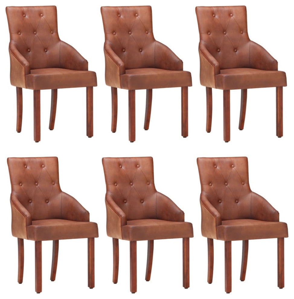 vidaXL Dining Chairs 6 pcs Brown Real Goat Leather