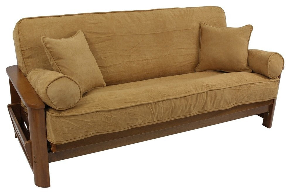 Solid Microsuede Full Futon Cover Set, Saddle Brown