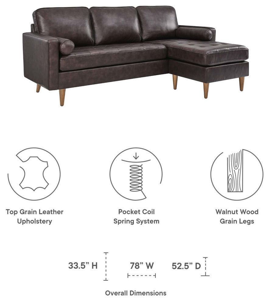 Valour 78" Leather Apartment Sectional Sofa, Brown