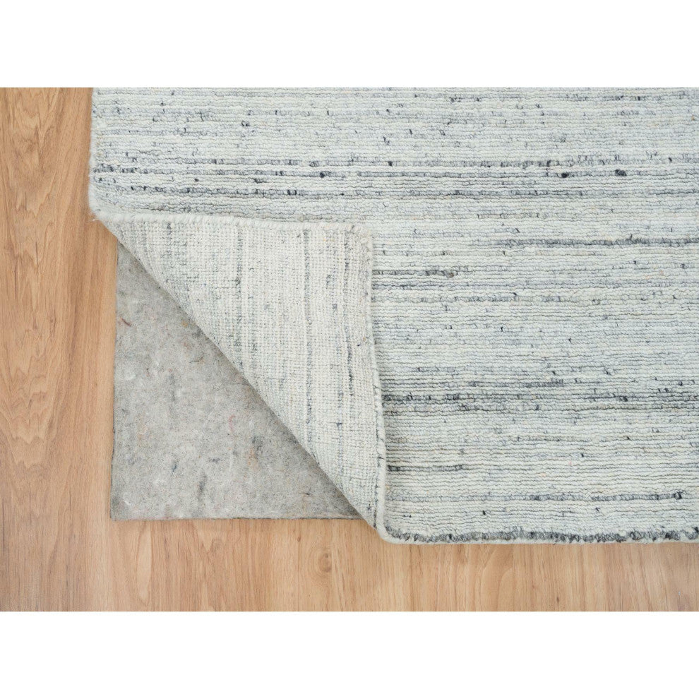 Ivory Plain Modern Striae Pure Wool Hand Loomed Runner Oriental Rug 2'5"x15'9"