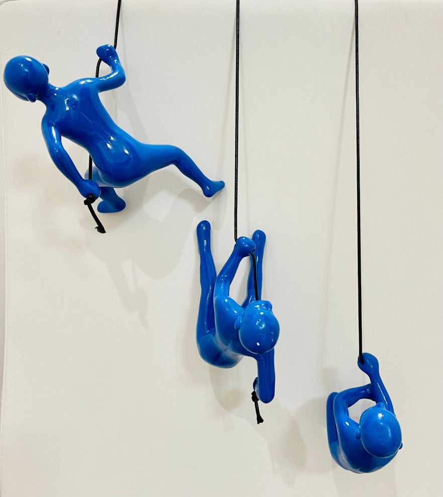 Climbing Man Pos 1, 2, 3 Wall Art!, Set of 3, Blue