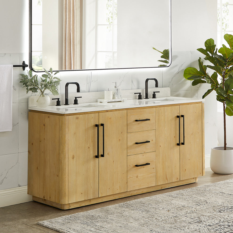 Serene Bathroom Vanity, Nature Brown, 72", No Mirror