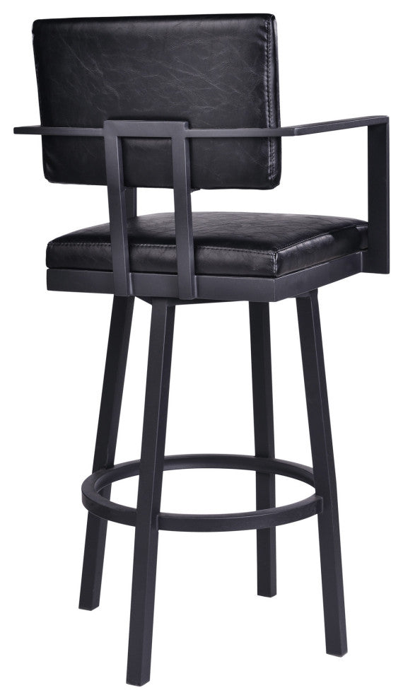26" Vintage Black on Black Faux Leather Rectangular Swivel Barstool