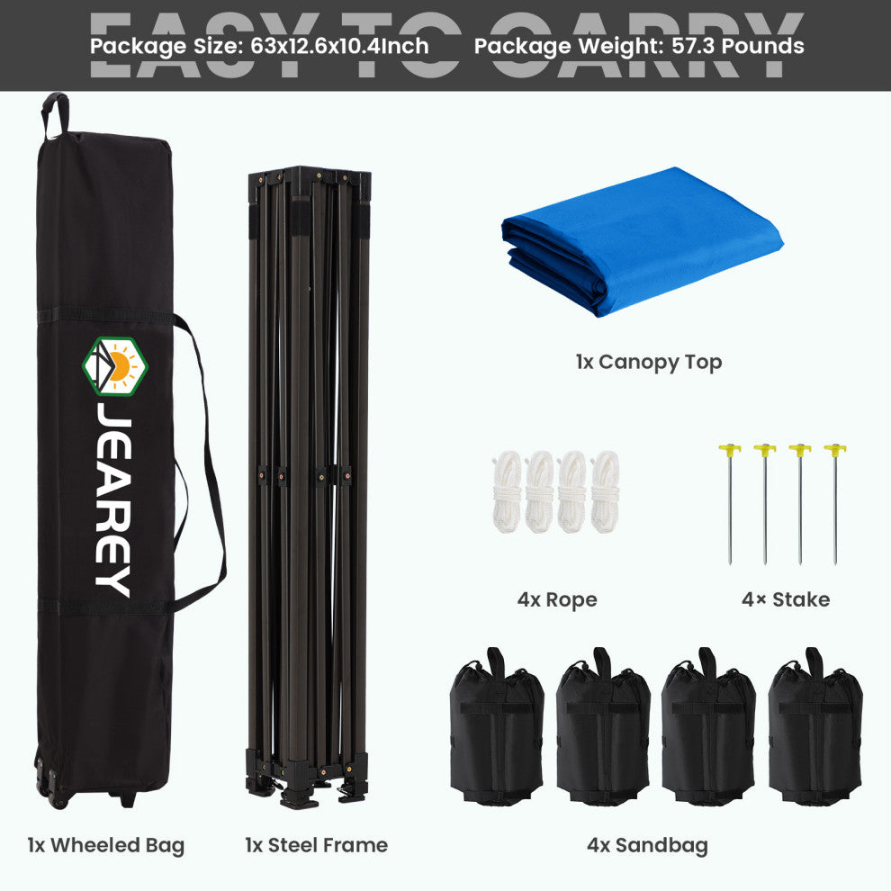 JEAREY Pop Up Canopy Tent, Outdoor Canopy, 4 Sand Bags, Royal Blue, 10x15ft