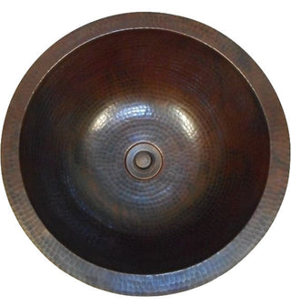 Handmade 15" Round Rustic Copper Bathroom Sink with Lift & Turn Drain