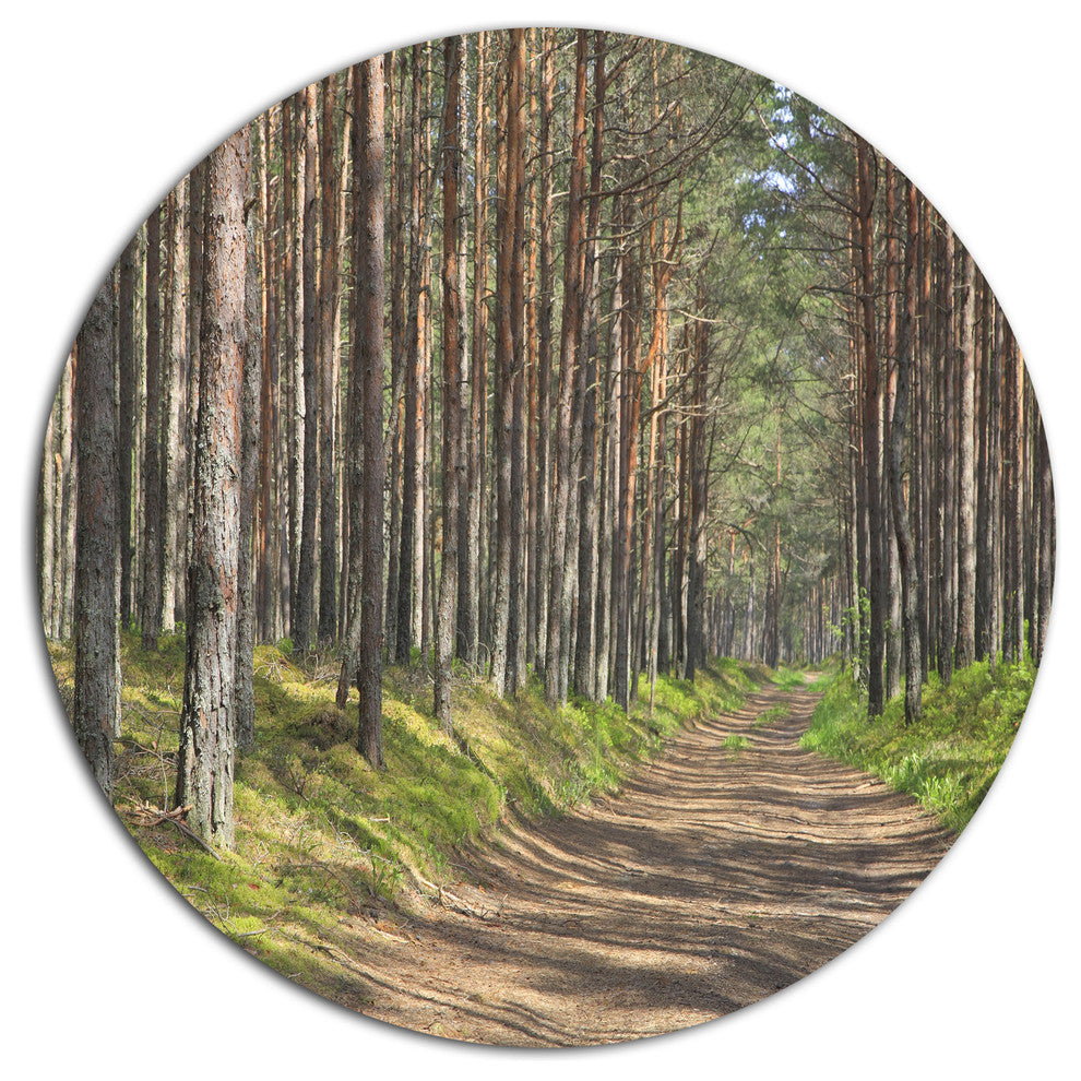 Beautiful Road Through Thick Woods, Modern Forest Round Wall Art, 11"