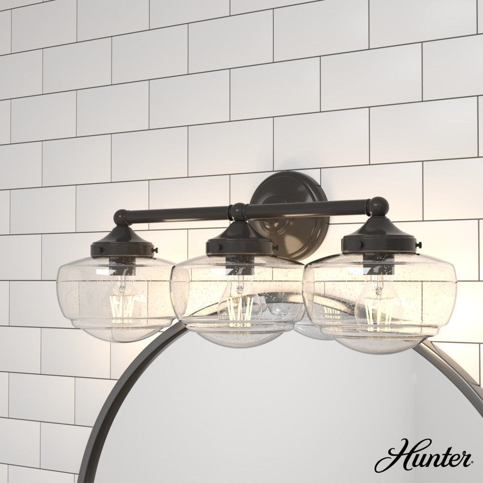 Saddle Creek Noble Bronze, Clear Seeded Glass 3 Light Vanity Wall Light