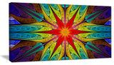 Stained Glass with Bright Red Star, Abstract Wall Art Canvas, 32x16