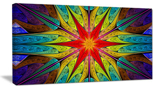 Stained Glass with Bright Red Star, Abstract Wall Art Canvas, 32x16
