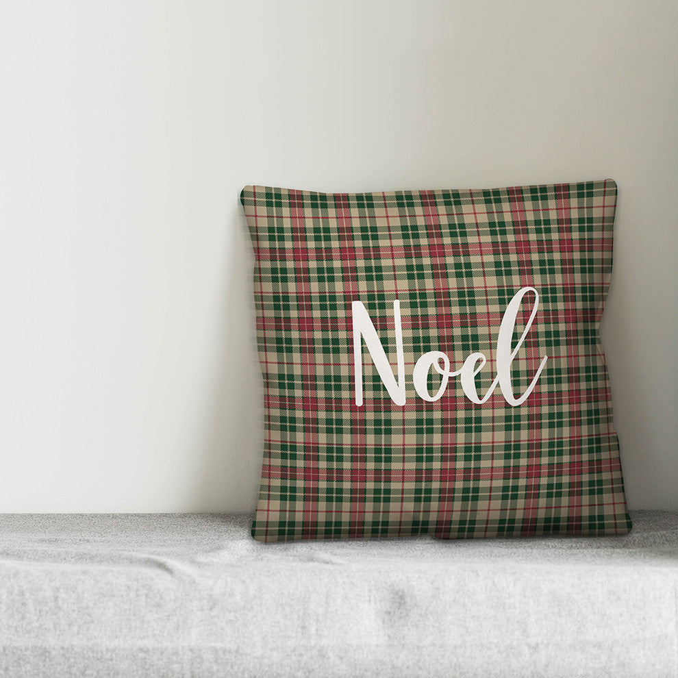 Noel, Tartan Plaid 18x18 Throw Pillow
