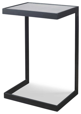 Minimalist Cantilever Black Iron Accent Table, Sofa Arm Chair C Shape Mirrored