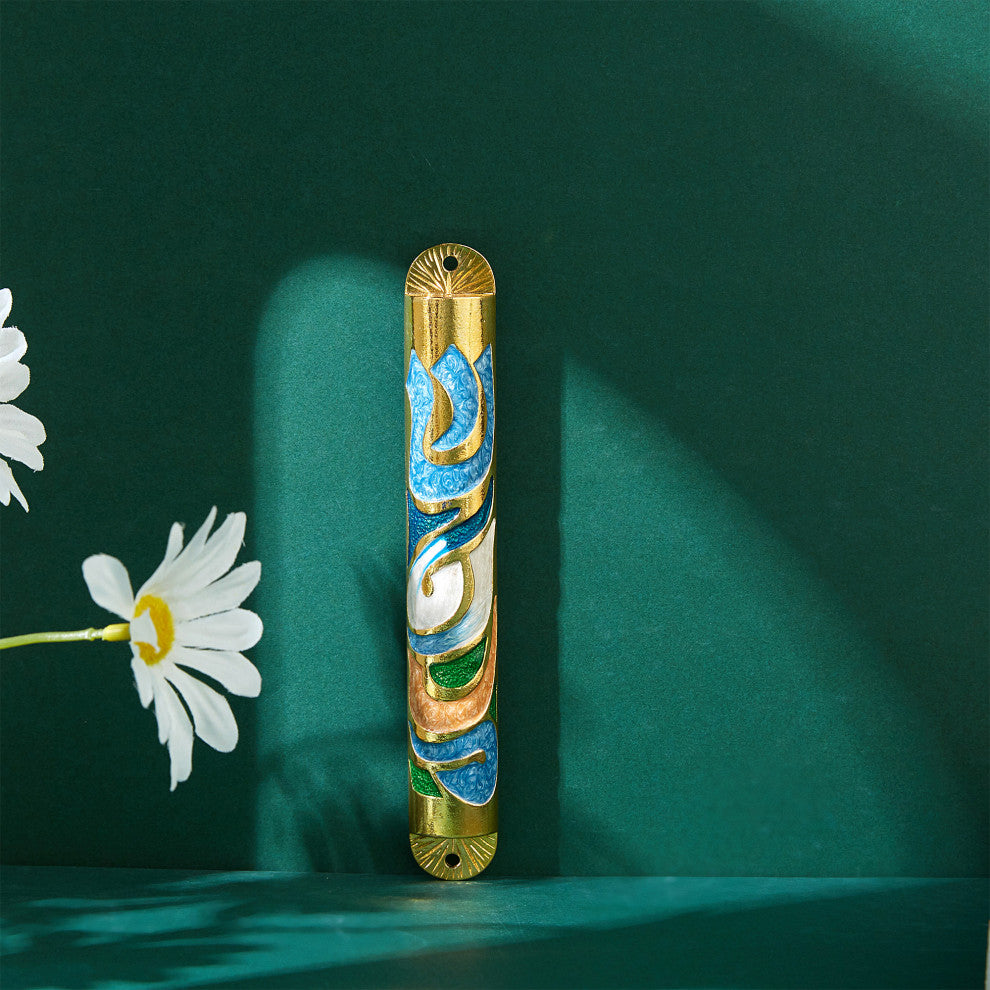 Matashi Gold Hand Painted Enamel 6'' Mezuzah