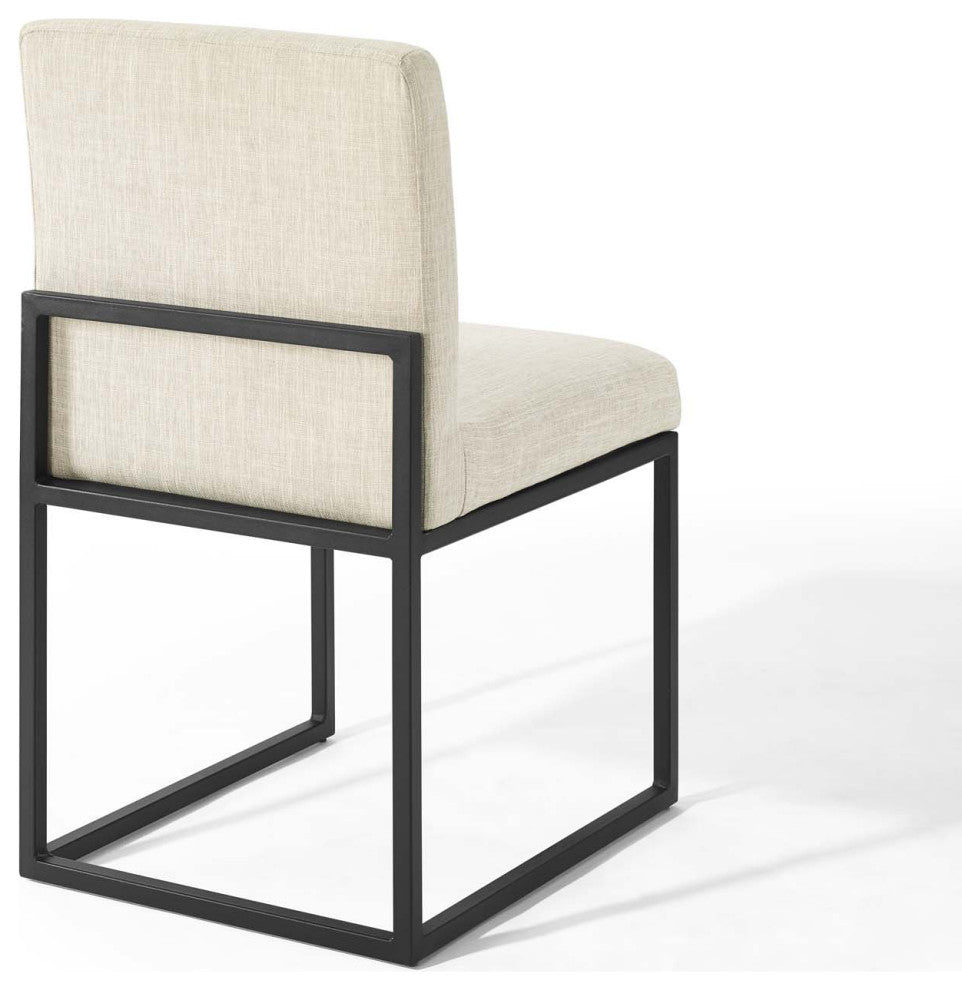 Carriage Channel Tufted Sled Base Upholstered Fabric Dining Chair - Black Beige