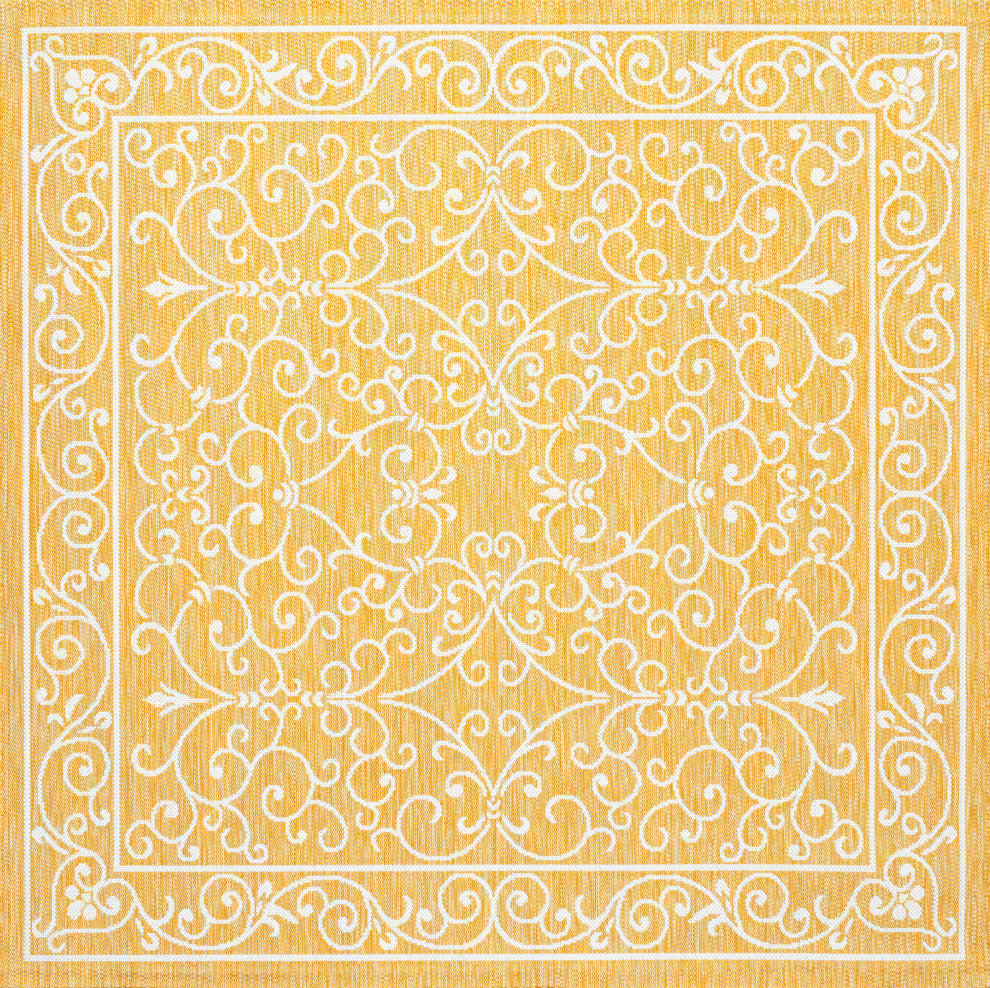 Charleston Filigree Textured Weave Indoor/Outdoor, Yellow/Cream, 5' Square