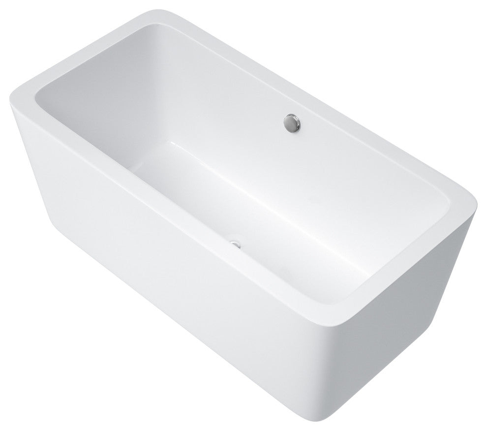 67 in. Acrylic Rectangular Flatbottom Freestanding Soaking Bathtub in White