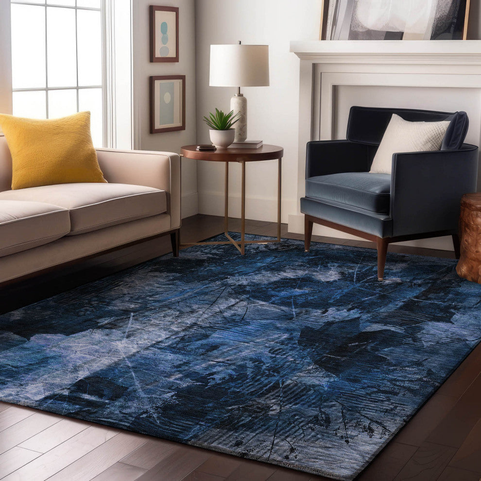 Premium Machine Washable Mayfield AMF560 Navy 10' x 14' Rug