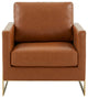 LeisureMod Lincoln Modern Leather Accent Arm Chair With Gold Frame, Cognac Tan