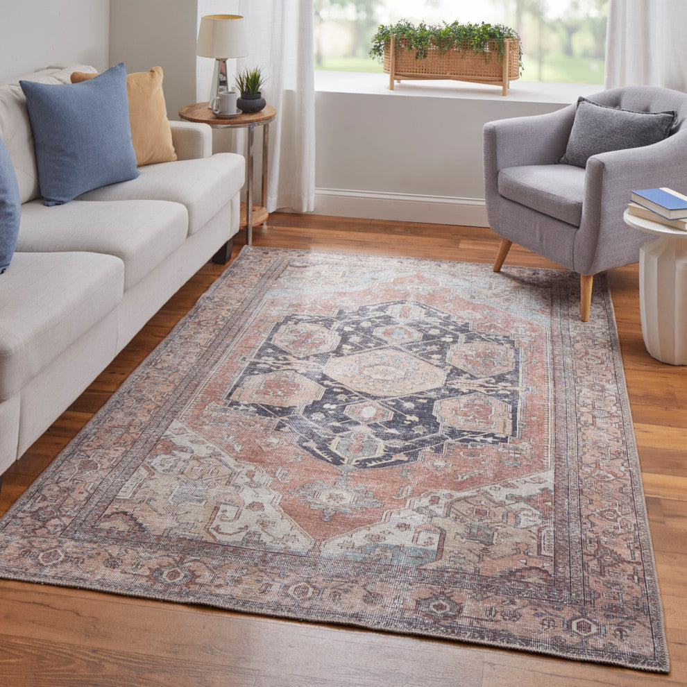 Weave & Wander Prescott Machine Washable Area Rug, Brown/Rust, 4'x6'