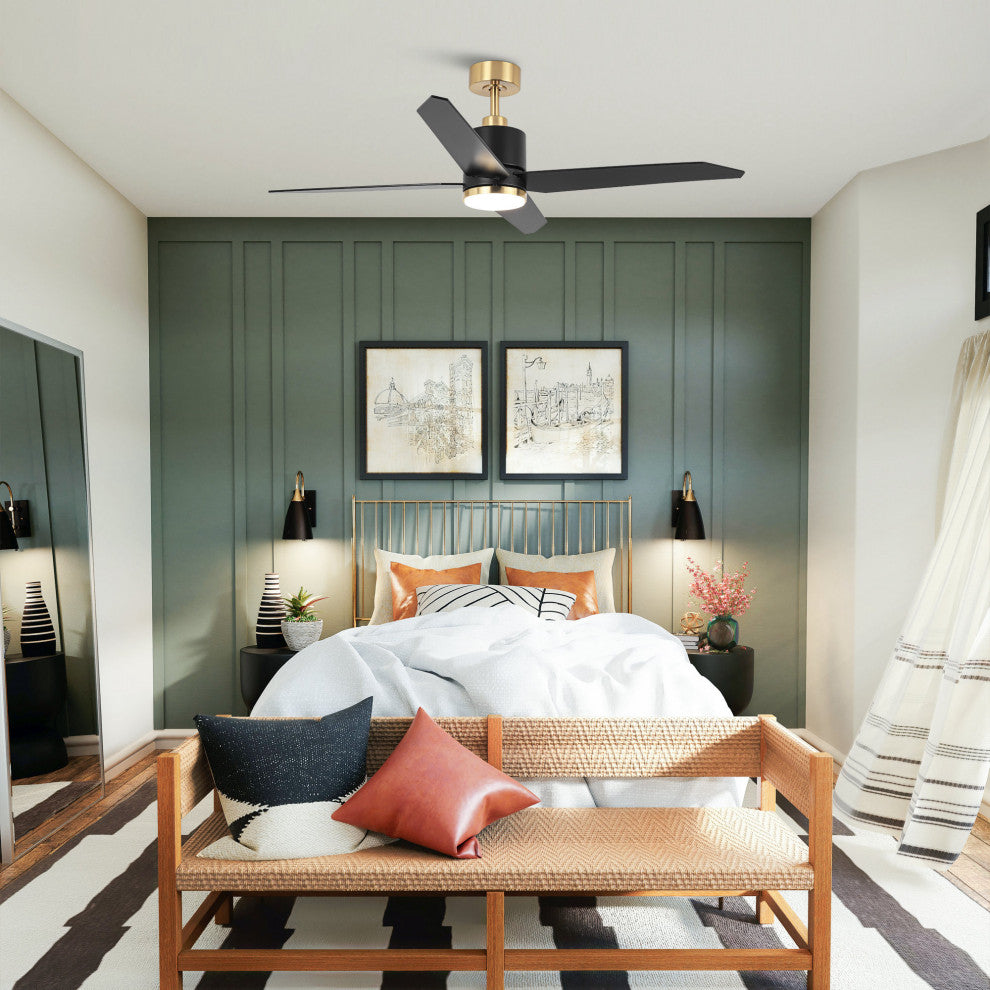 52 in. LED Matte Black and Gold Ceiling Fan with DC Reversible Motor