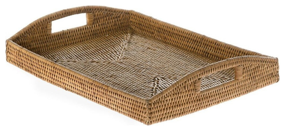 La Jolla Rattan Rectangular Serving Tray, Honey-Brown