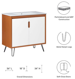 Energize 36" Bathroom Vanity, Cherry-White-White