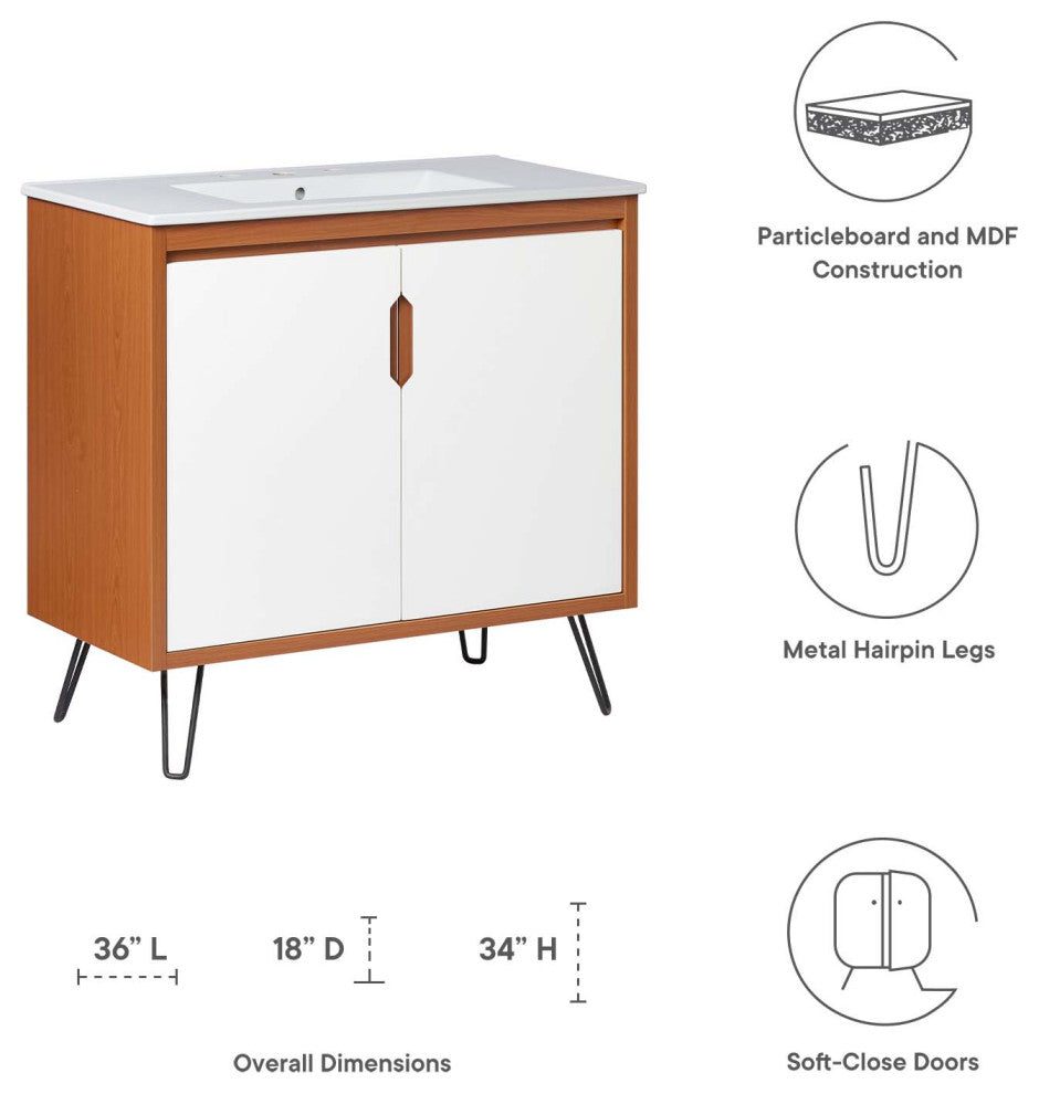 Energize 36" Bathroom Vanity, Cherry-White-White
