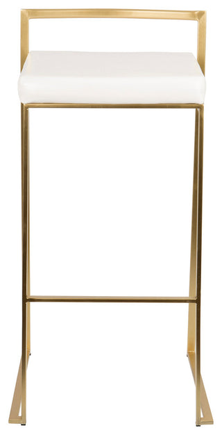 LumiSource Fuji Barstool, Gold and White PU, Set of 2
