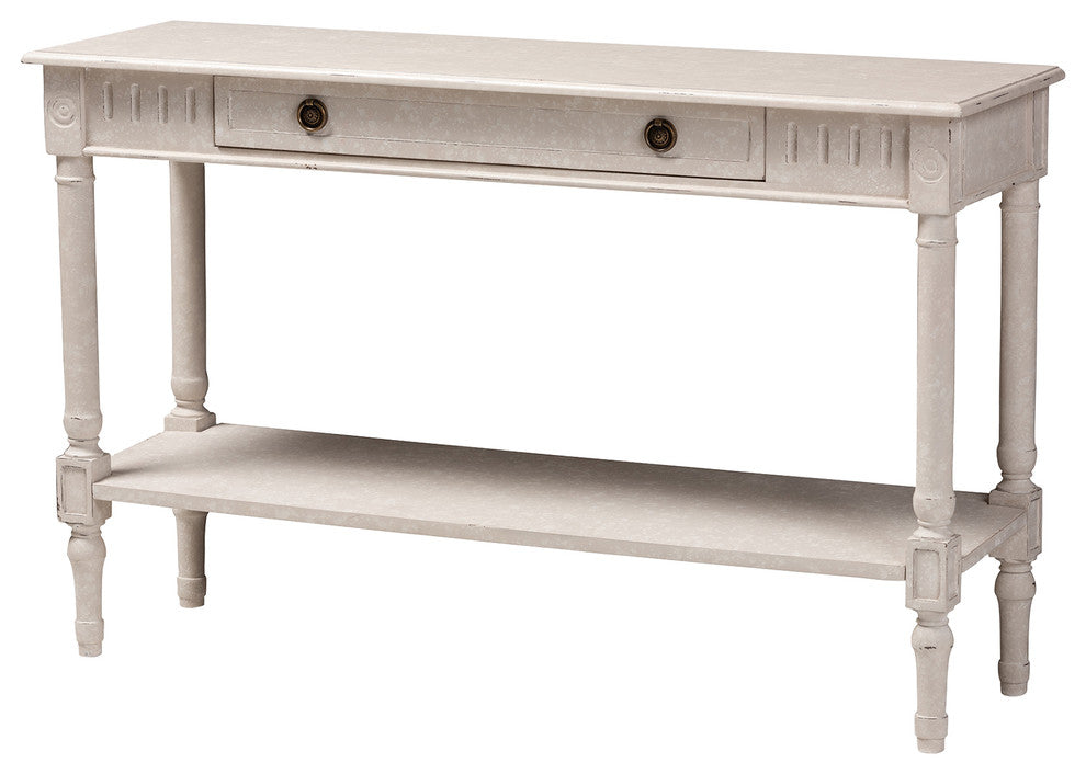 Ariella Country Cottage Farmhouse Whitewashed 1-Drawer Console Table