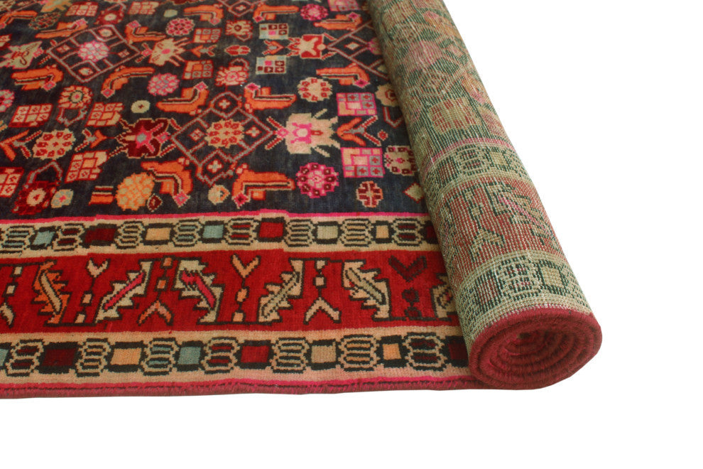 Fine Vintage Distressed Sofian Charcoal/Red Runner, 4'3x9'6