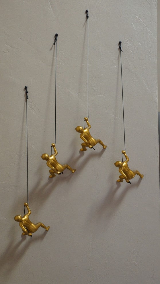 Climbing Man Wall Art Hand Made Position # 1, Gold, 1-Piece