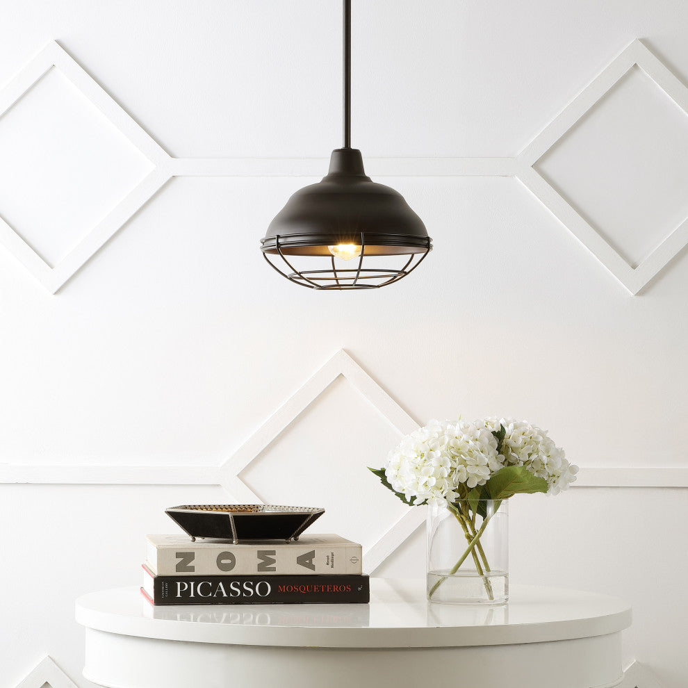 Levi Industrial Farmhouse Iron LED Pendant, Oil Rubbed Bronze, 1-Light