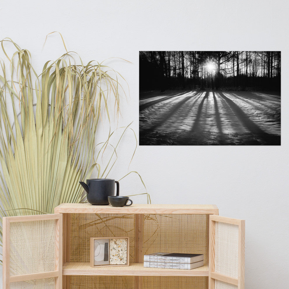 Country Wall Art: Winter Shadows Black & White Landscape Unframed Print, 24" X 36"