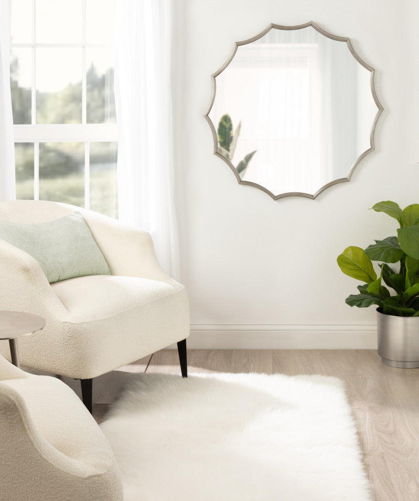 Lalina Scalloped Round Framed Accent Mirror, Silver 33.5" Diameter