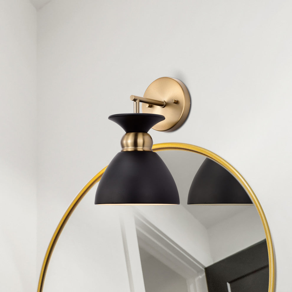Perkins 1-Light Wall Sconce, Matte Black With Burnished Brass