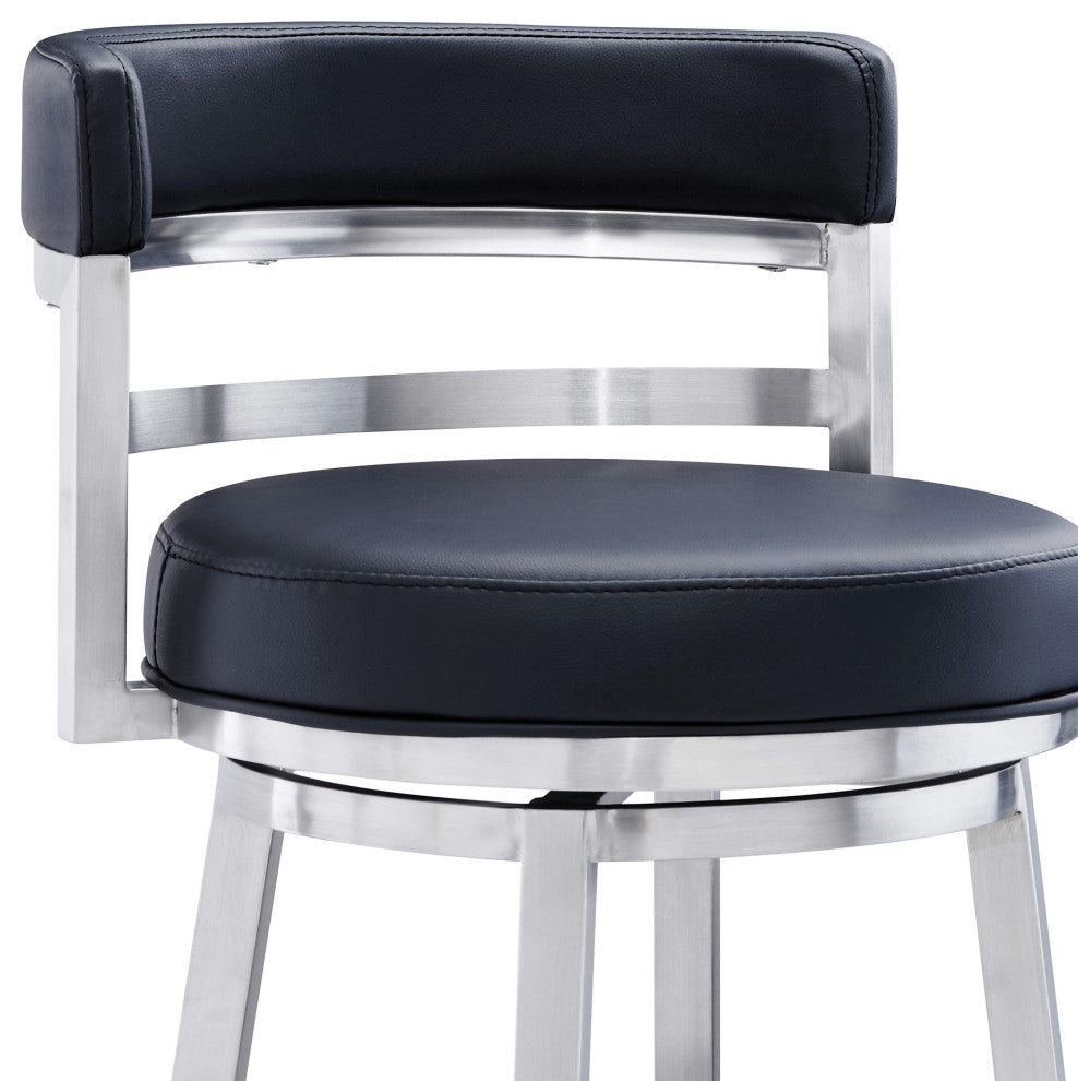 Titana 30" Bar Height Swivel Black Faux Leather Bar Stool