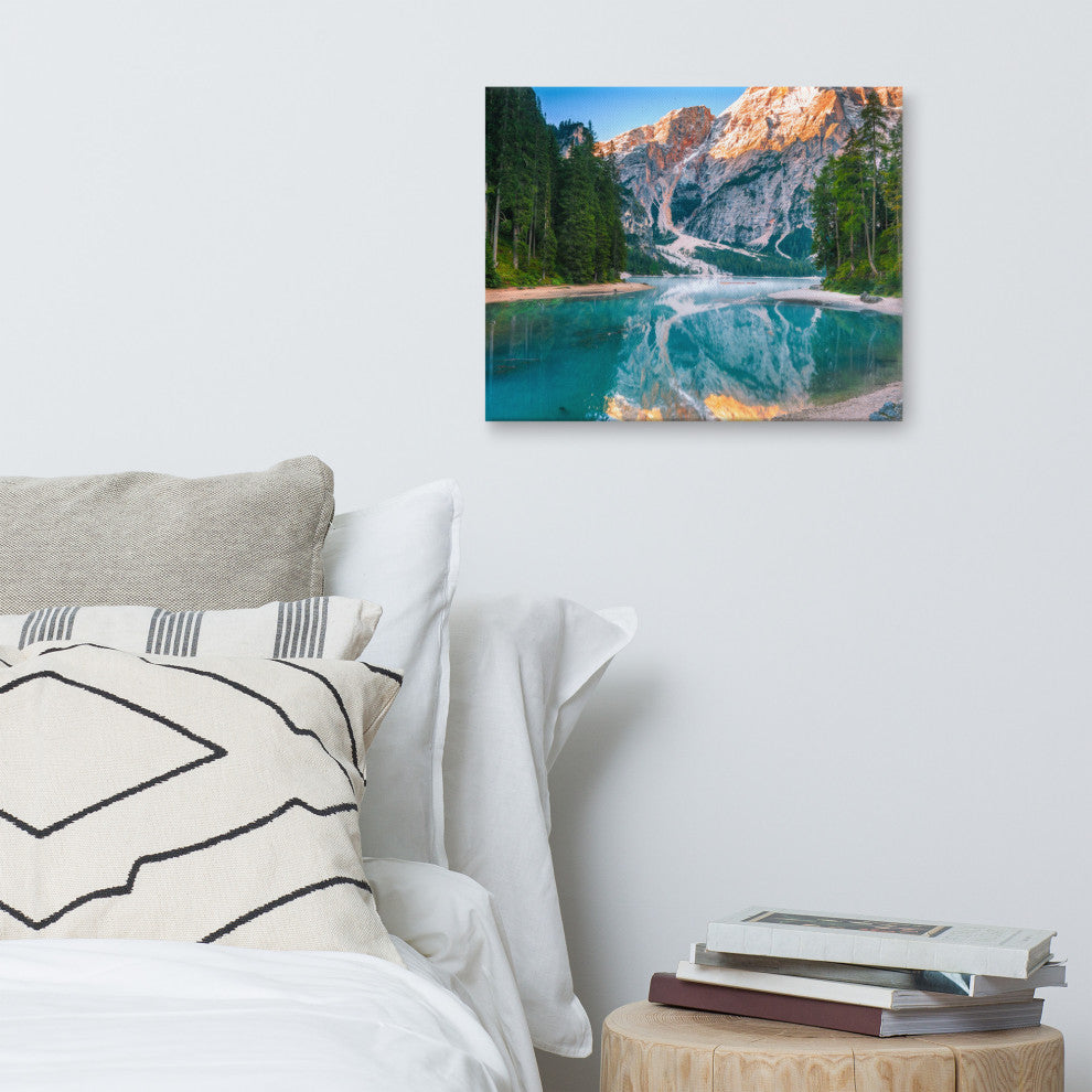 Misty Lake and Snow-cap Mountain Reflections Canvas Wall Art Prints, 16" X 20"
