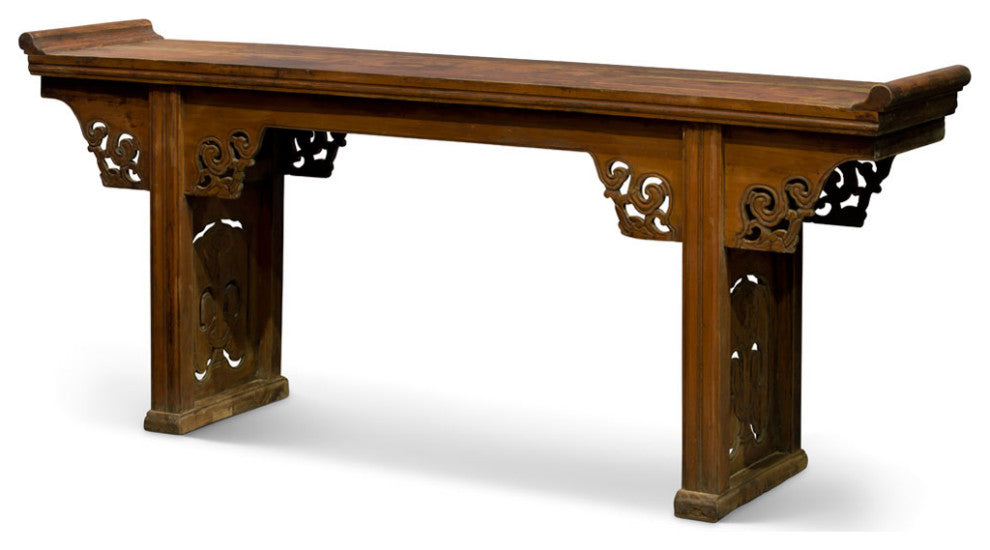 Vintage Elmwood Imperial Chinese Grand Altar Console Table with Cloud Motif