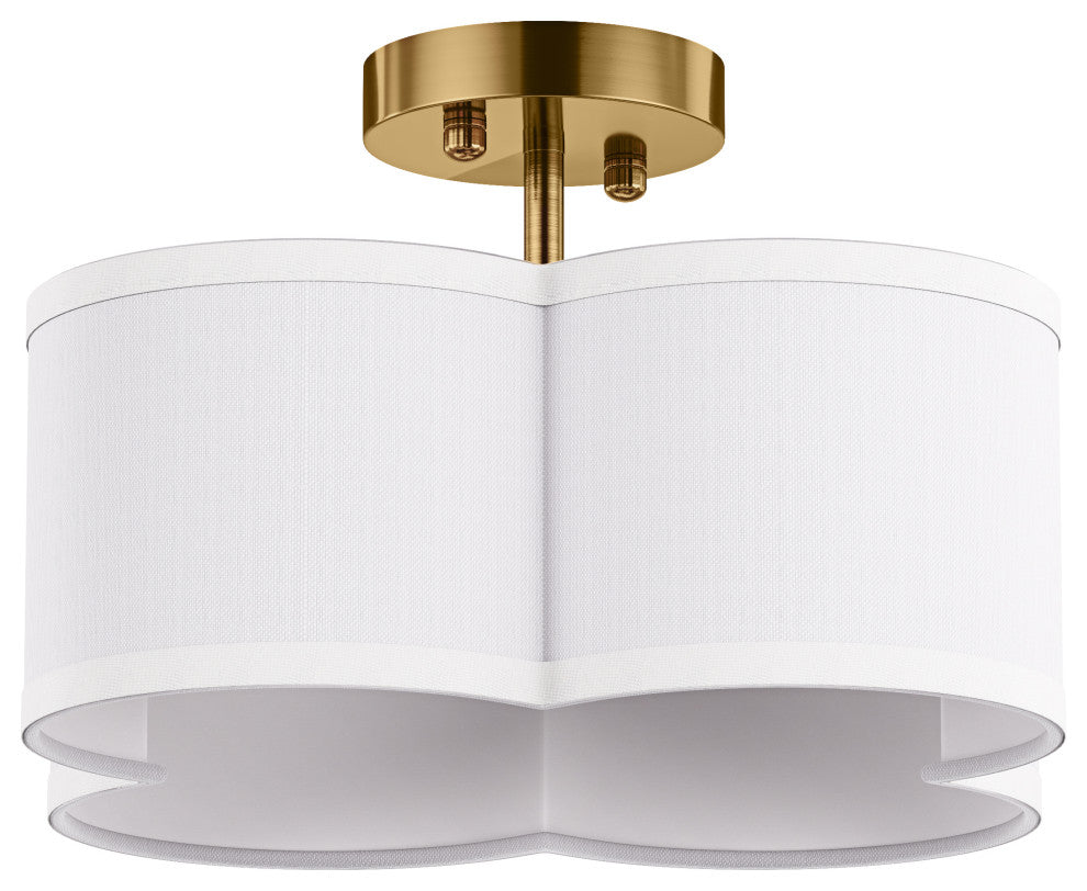 13 Inch 4-Light Semi-Flush Mount Off-White Fabric Drum Shade Ceiling Light