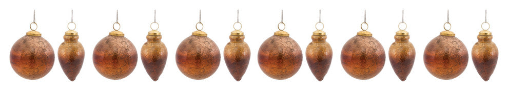 Distressed Mercury Glass Ornmanet, Set of 6