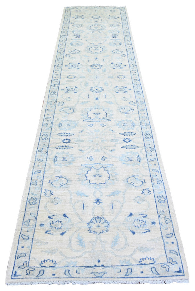 White Wash Peshawar Pure Wool Hand Knotted Oriental Rug, 2'9"x11'9"