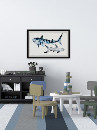 "Sharks Duo" Framed Painting Print, 30"x20"