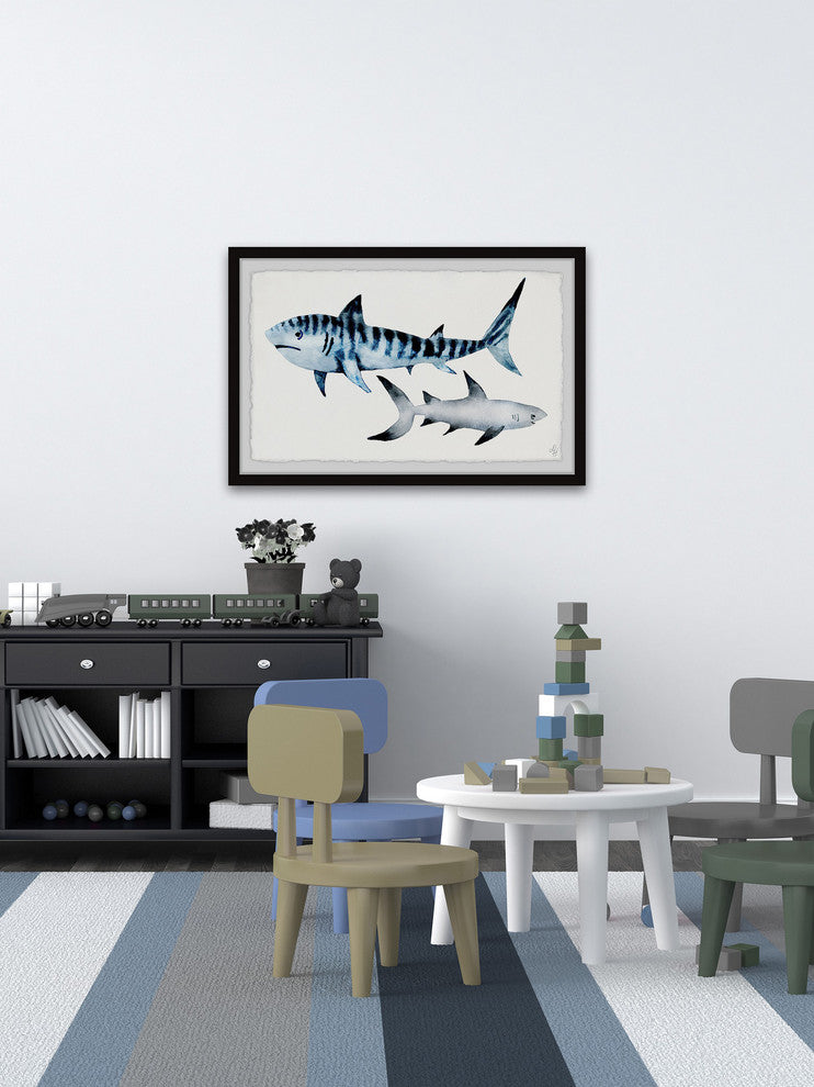 "Sharks Duo" Framed Painting Print, 30"x20"