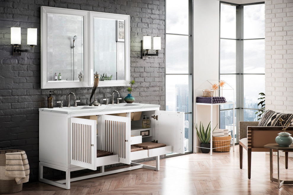 James Martin E645-V60D-GW-3ENC 60" Double Vanity Cabinet Glossy White + Top
